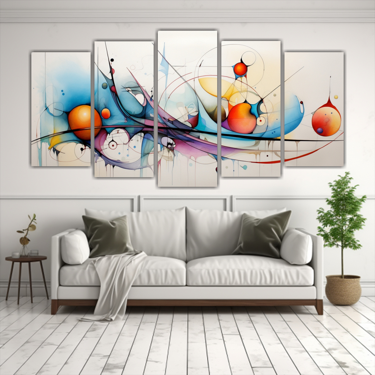 PINTURA ABSTRACTA EN ACUARELA INTENSA, SET DE 5 250X125 CM - 2