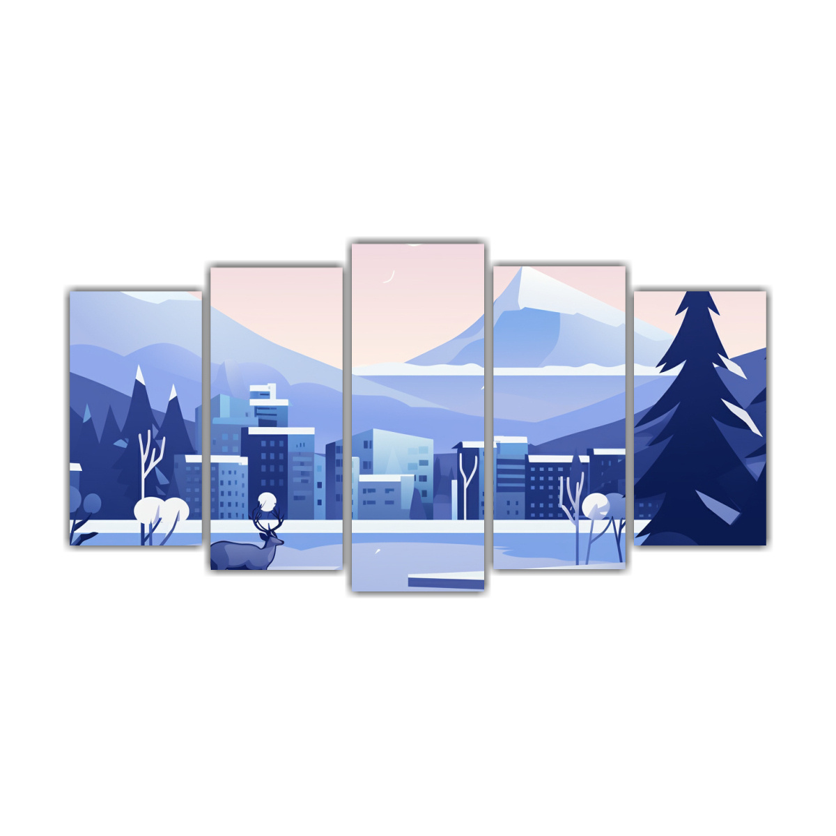 PINTURA DECORATIVA DE PAISAJE DE LAGO Y EDIFICIOS 150X75 CM - 1
