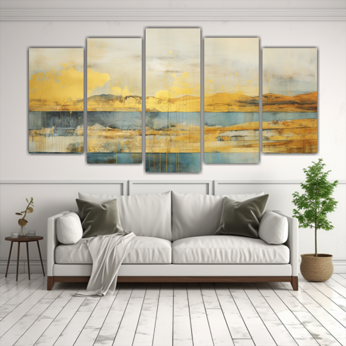 PINTURA IMPRESA CON ACUARELA AMARILLA, TURQUESA Y 200X100 CM - 2