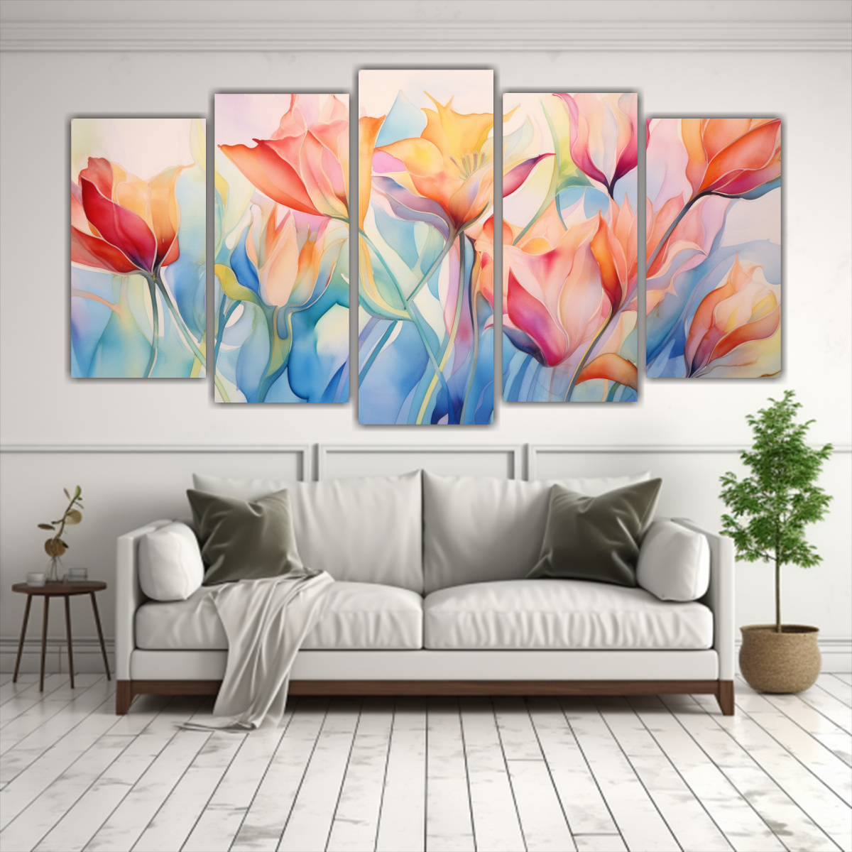 PINTURA DECORATIVA ACUARELA FLORAL ABSTRACCIÓN 200X100 CM - 2