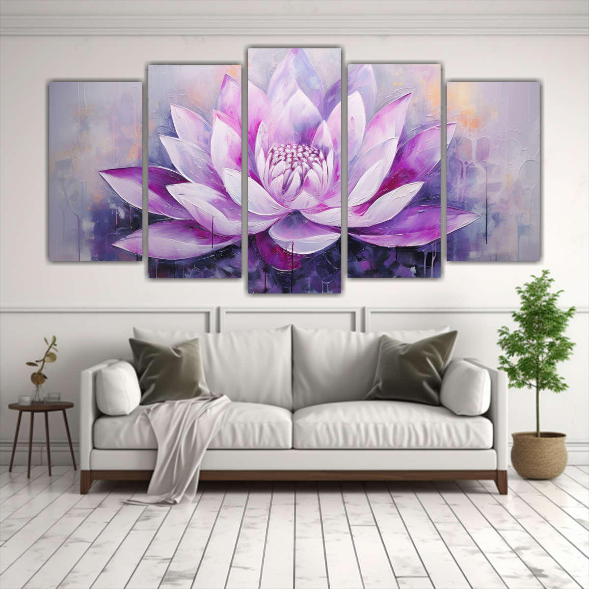 PINTURA EN BASTIDOR ESTILO FLOR DE LOTO MORADO EN 200X100 CM - 2