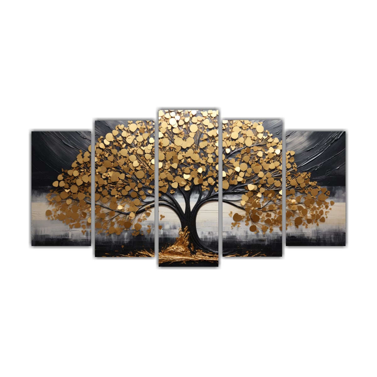 PINTURA DECORATIVA DE ÁRBOL EN NEGRO Y ORO 150X75 CM - 1