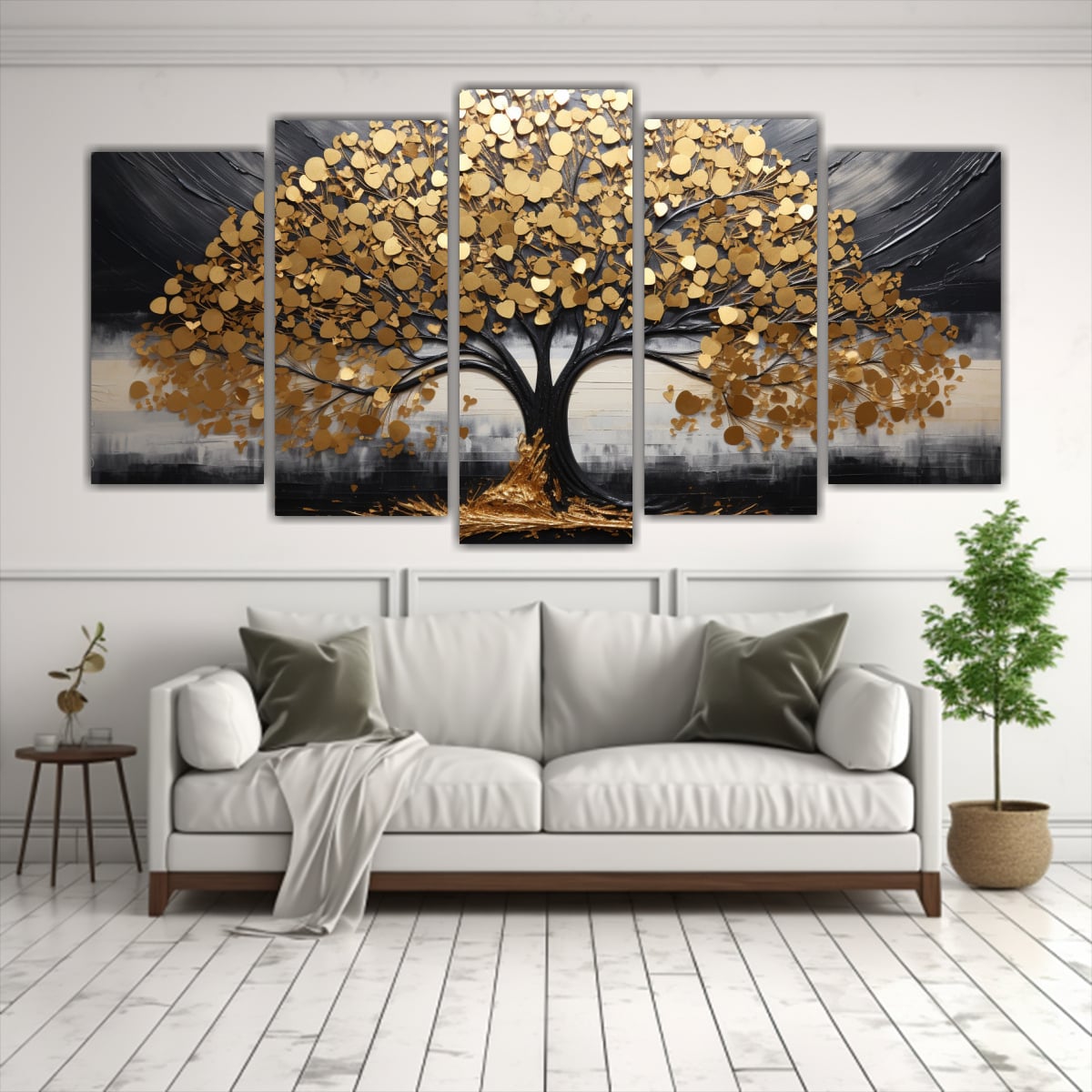 PINTURA DECORATIVA DE ÁRBOL EN NEGRO Y ORO 150X75 CM - 2