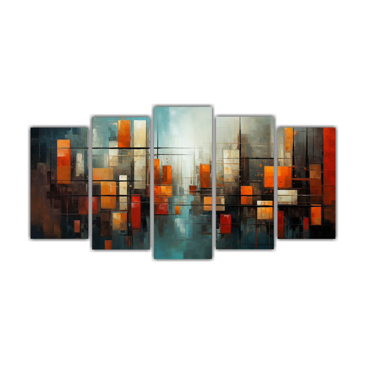 CONJUNTO DE 5 CUADROS DE CIUDADES ABSTRACTAS CON 150X75 CM - 1
