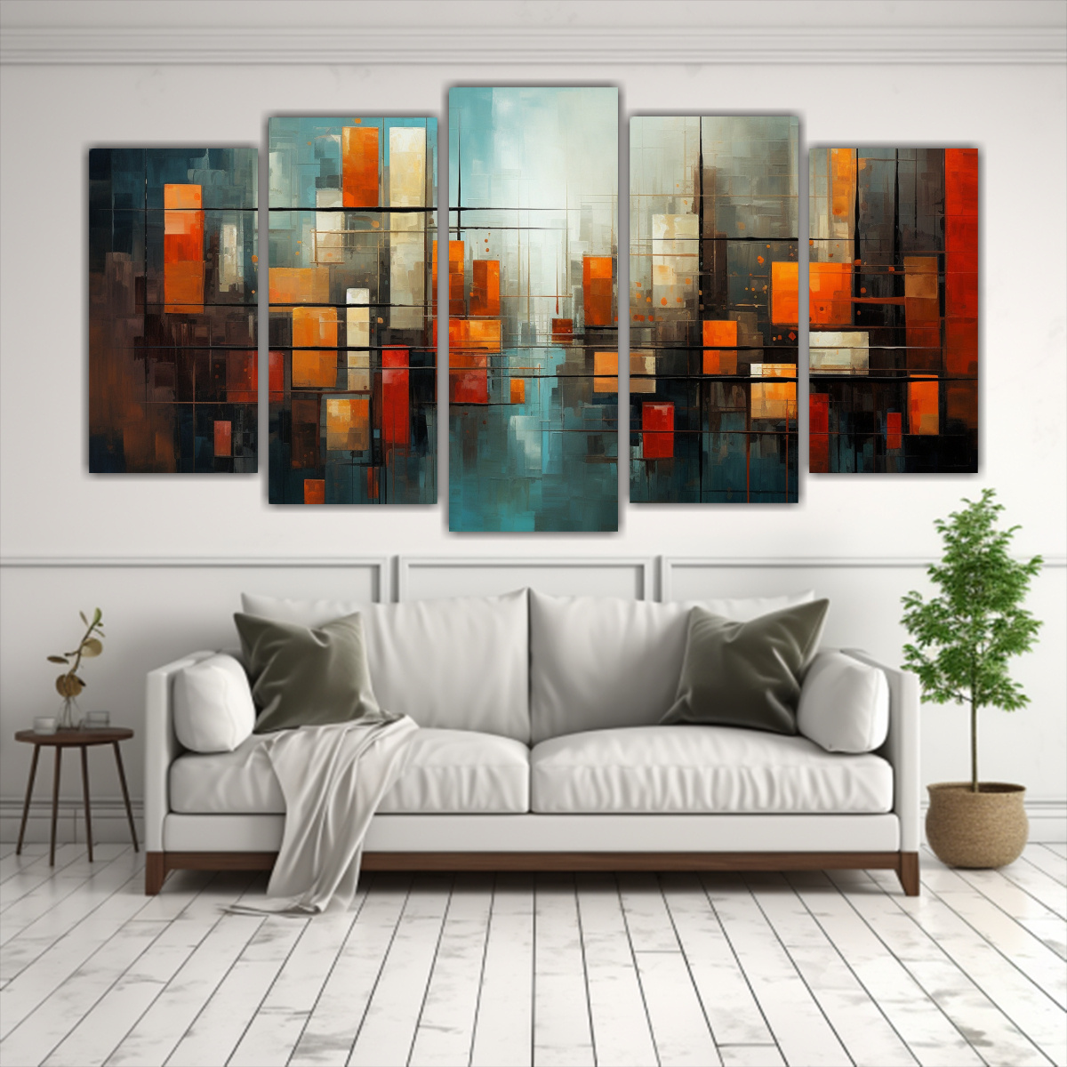 CONJUNTO DE 5 CUADROS DE CIUDADES ABSTRACTAS CON 150X75 CM - 2