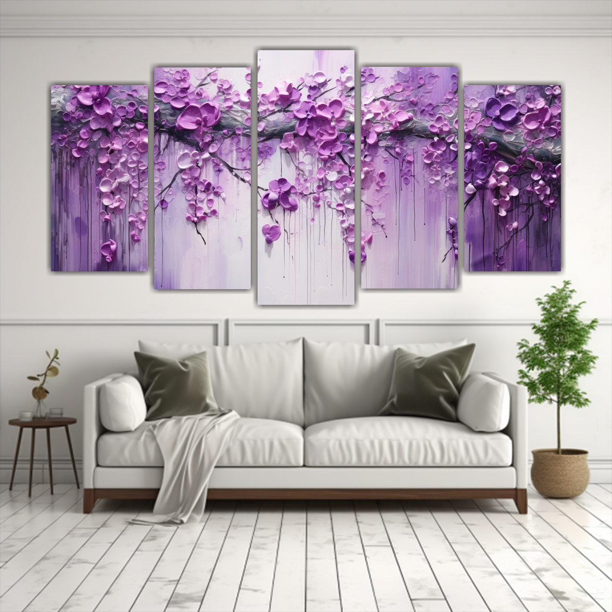 PINTURA EN ACUARELA EN TONOS MORADOS Y PLATEADOS 150X75 CM - 2