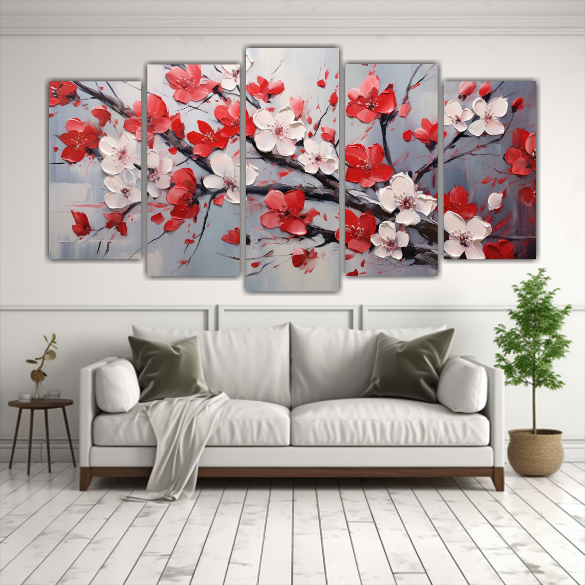 PINTURA EN LIENZO DE FLORES DE CEREZO ROJO EN LA 200X100 CM - 2
