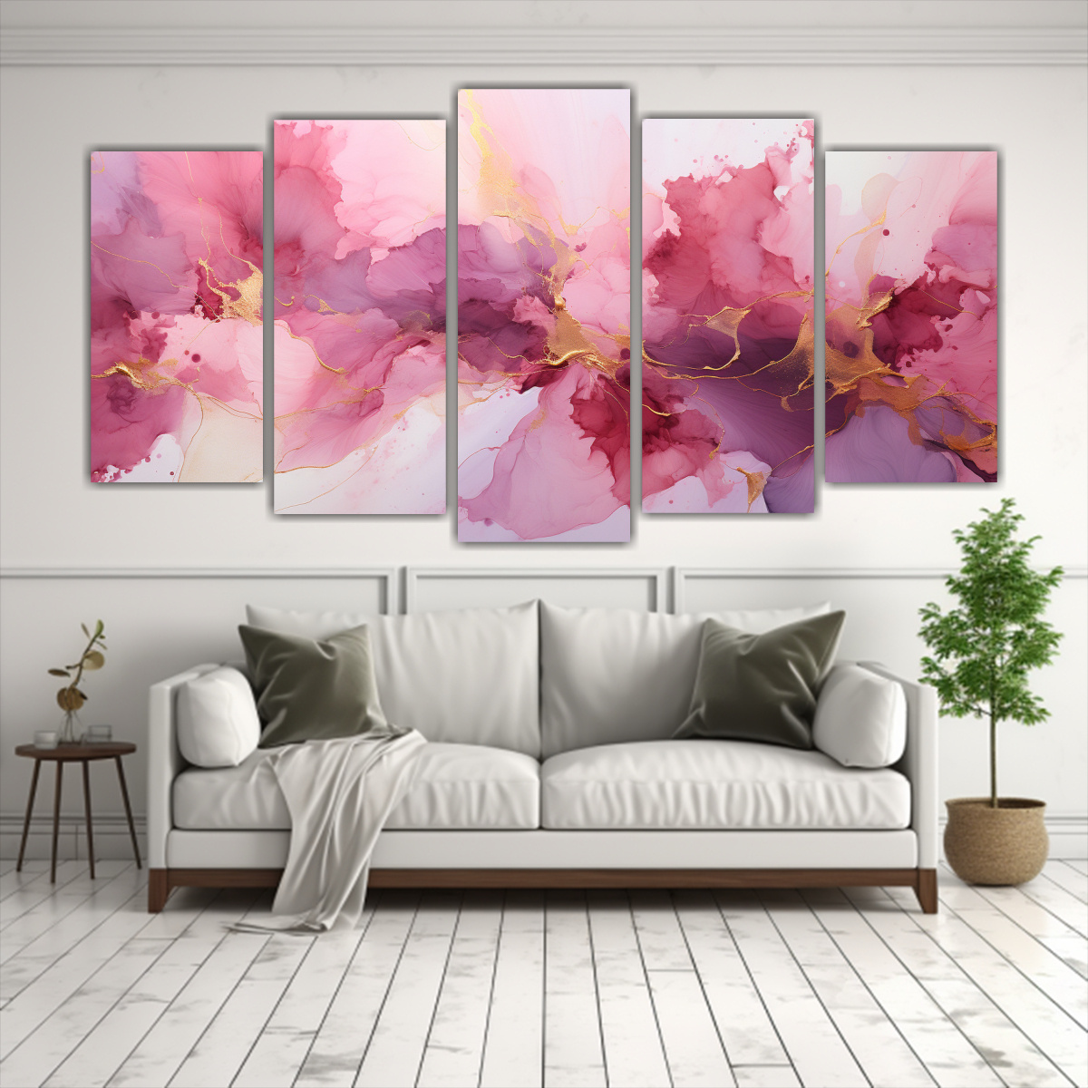 PINTURAS ABSTRACTAS MODERNAS MÁRMOL ROSA Y DORADO 150X75 CM - 2