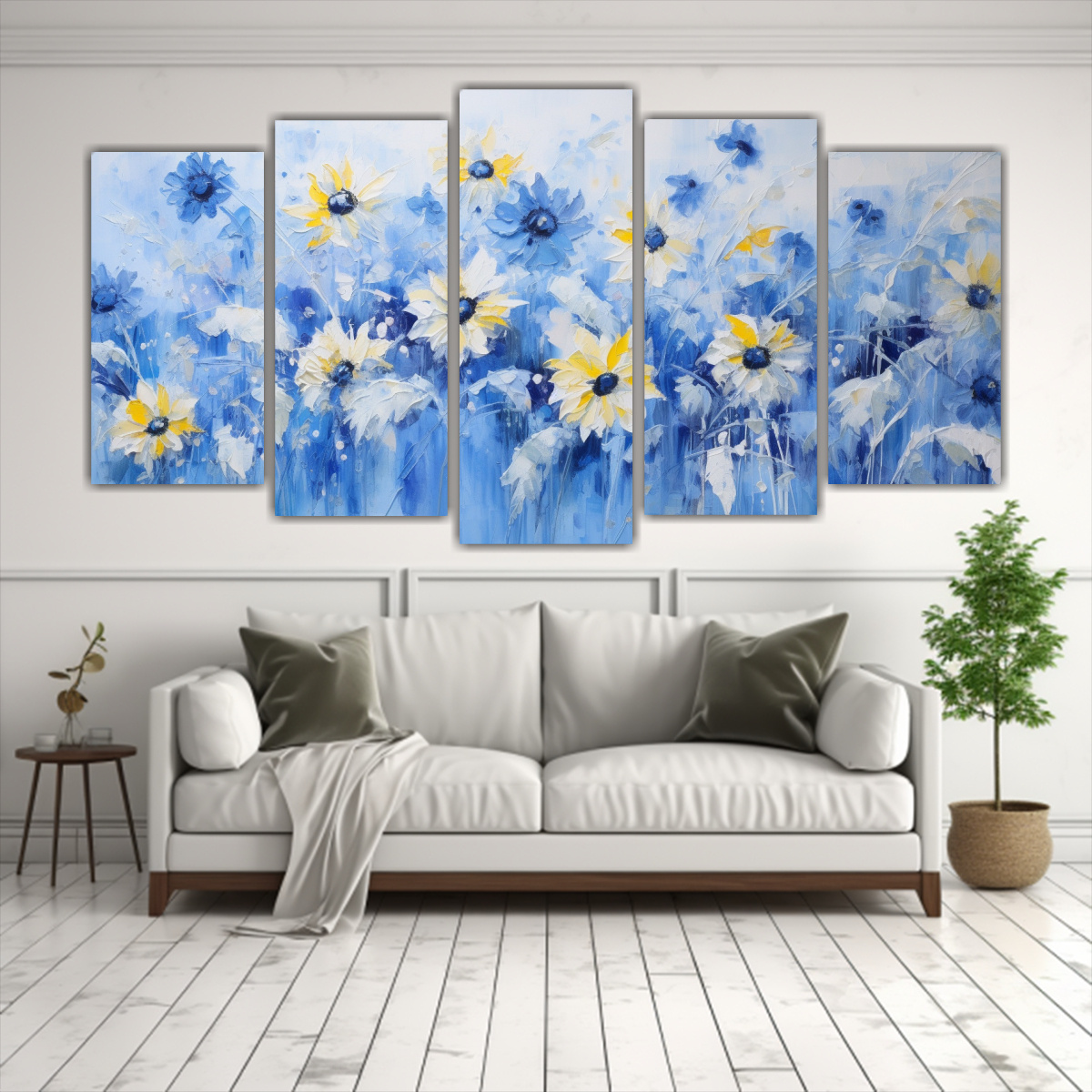 PINTURA EN LIENZO ESTILO GIRASOLES AZULES PARA 250X125 CM - 2