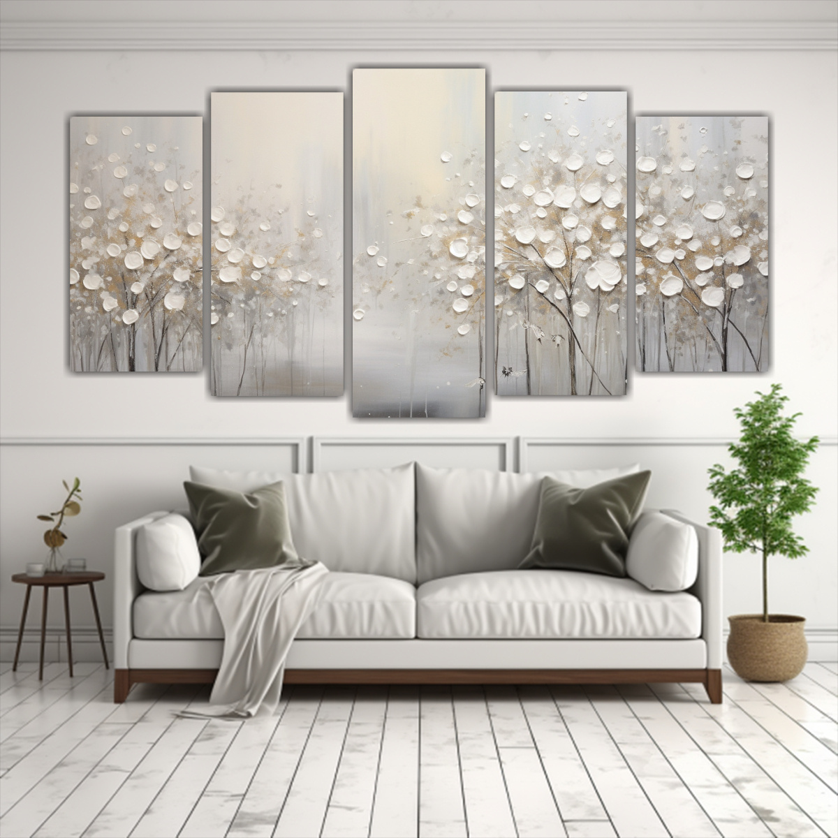 PINTURA EN BLANCO Y PLATA EN ESTILO COMPOSICIÓN 150X75 CM - 2