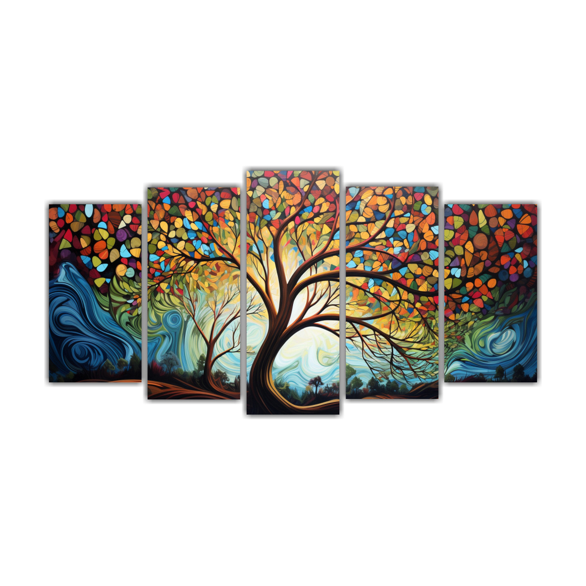 CUADRO VINTAGE AMBIENTE CON PINTURAS ABSTRACTAS 250X125 CM - 1