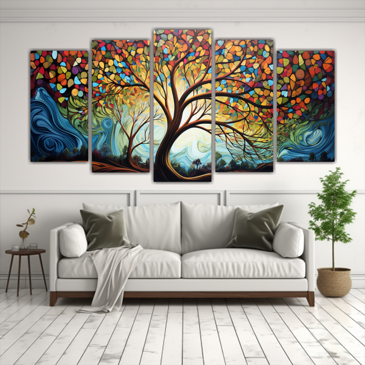 CUADRO VINTAGE AMBIENTE CON PINTURAS ABSTRACTAS 250X125 CM - 2
