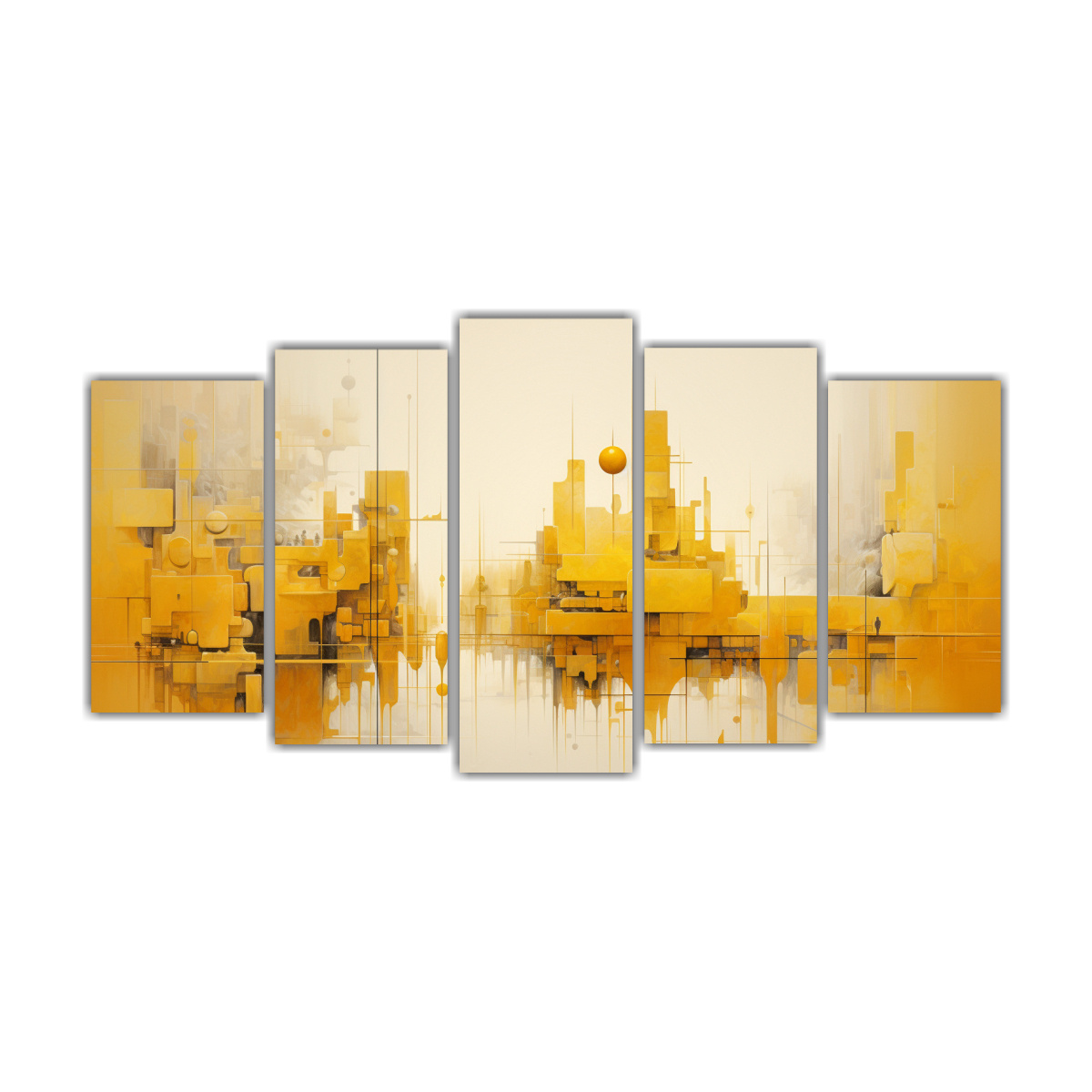 CUADROS ABSTRACTOS EN TONOS AMARILLOS, ARTE DE 250X125 CM - 1