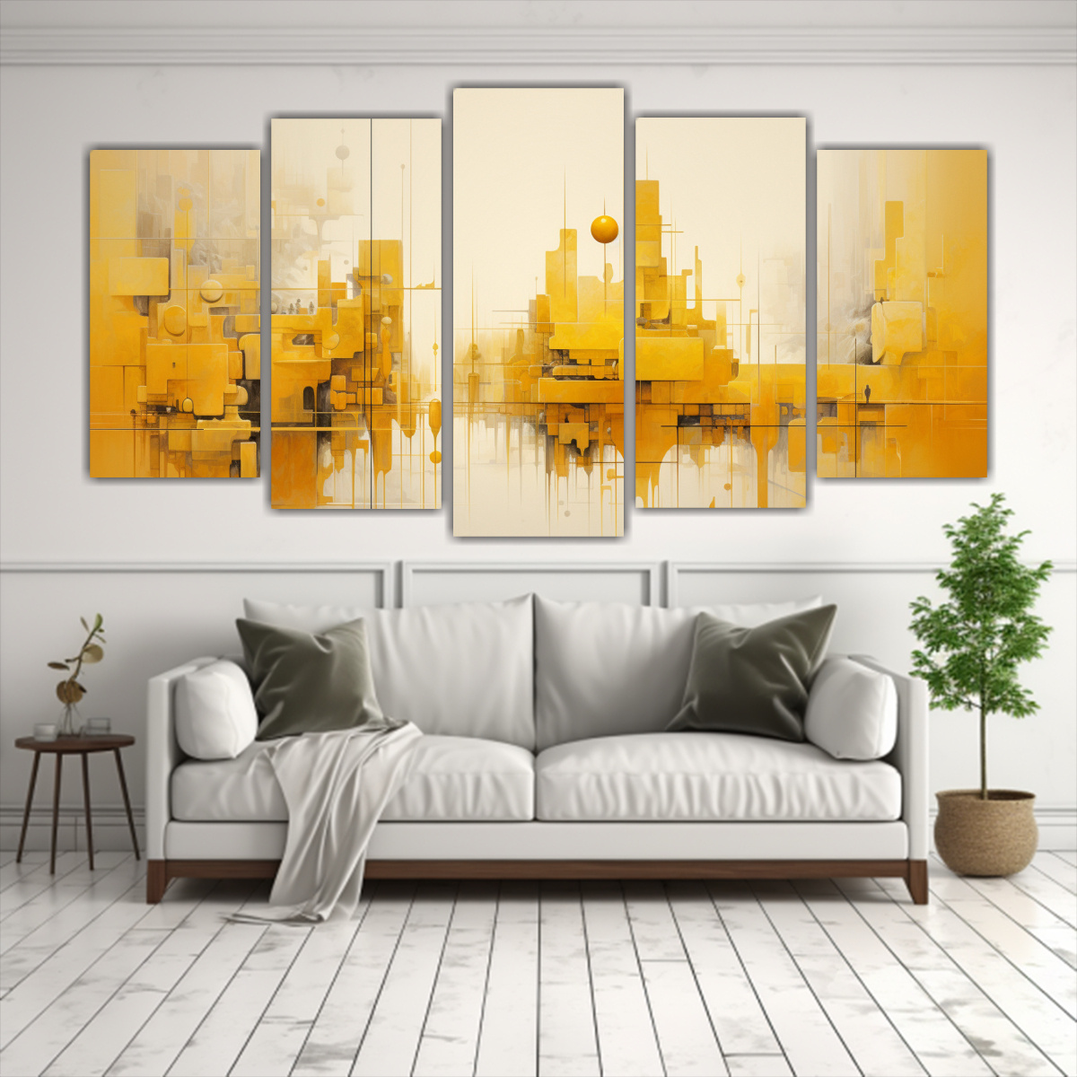 CUADROS ABSTRACTOS EN TONOS AMARILLOS, ARTE DE 250X125 CM - 2
