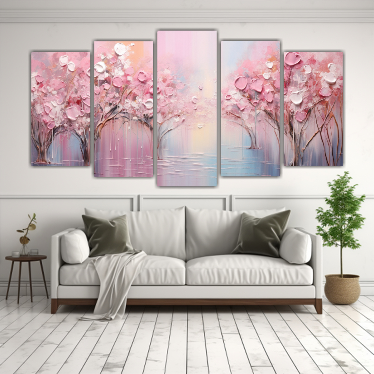 CUADRO ABSTRACTO EN TONOS ROSADOS Y DORADOS 250X125 CM - 2