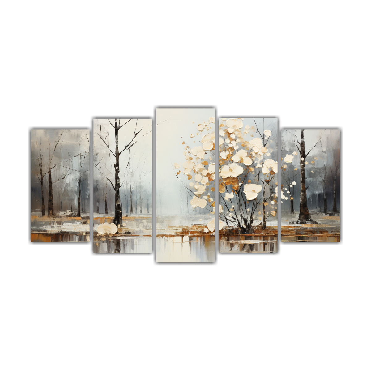 PINTURA ABSTRACTA DE ÁRBOLES EN PLATA Y BLANCO, 200X100 CM - 1