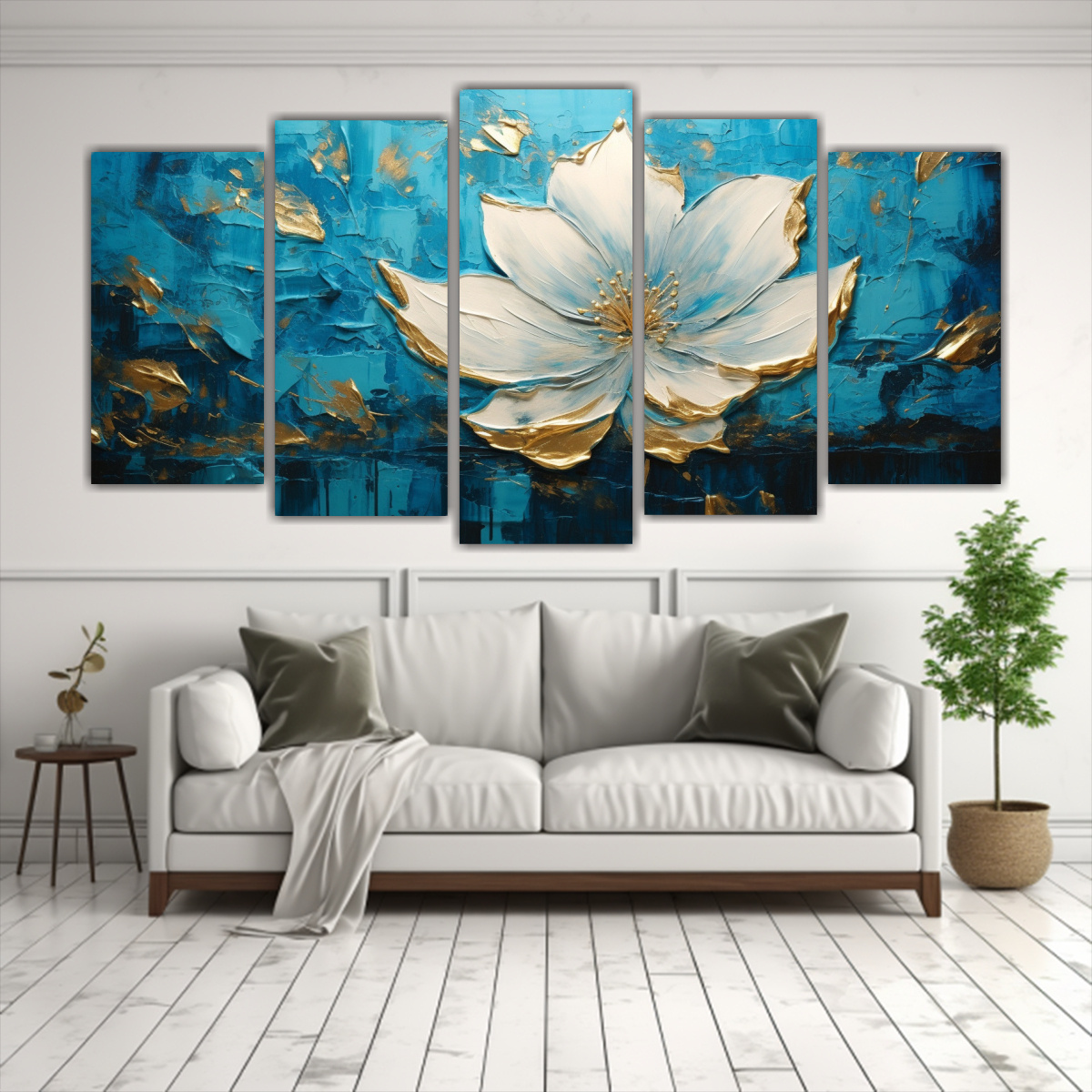 PINTURA FLORAL AZUL EN LIENZO ESTILO DECORATIVO 250X125 CM - 2