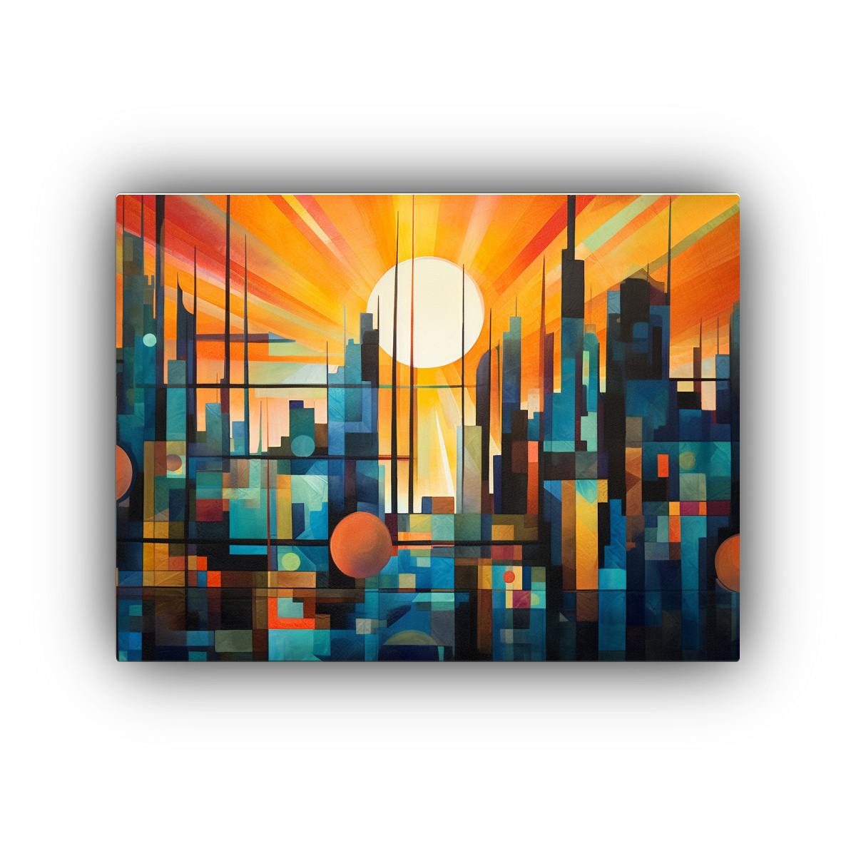 CUADRO ABSTRACTO VIBRANTE DE CIUDAD CON PATRONES 120X80 CM - 1