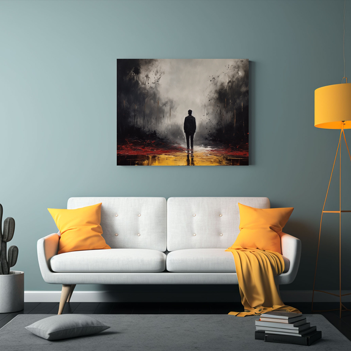 CUADRO PARED SIMETRÍA PERSONA CAMINO HACIA FONDO 90X60 CM - 2