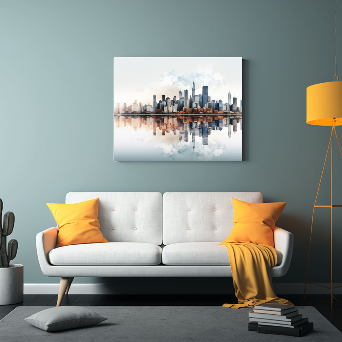 LIENZO DE TELA DECORATIVO: SKYLINE URBANO EN 75X50 CM - 2