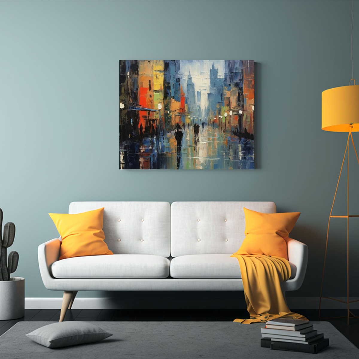 PINTURA ABSTRACTA REFLEJO AZUL ROJO VERDE 90X60 CM - 2