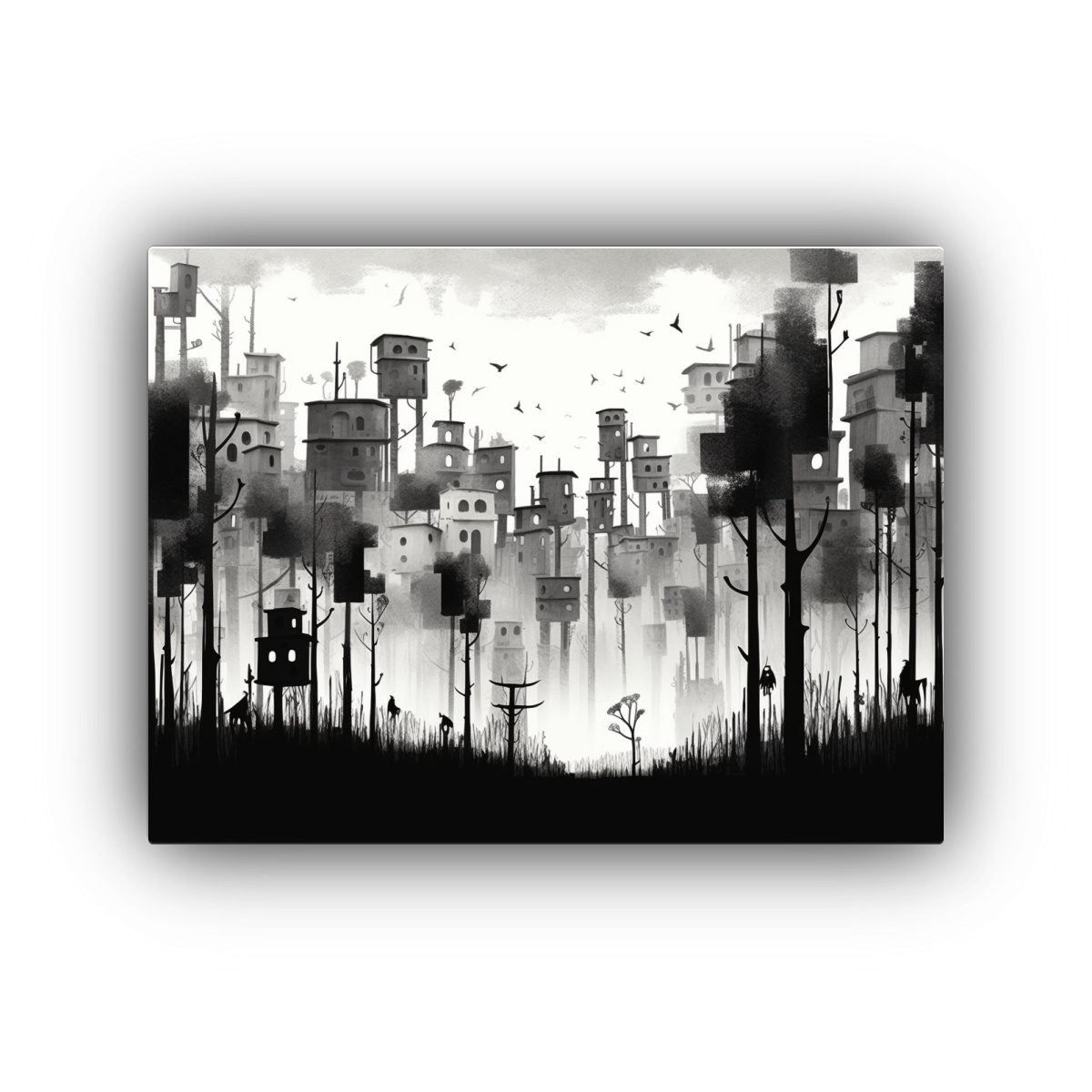 PAISAJE URBANO EN BLANCO Y NEGRO ESTILO JON. 65X50 CM - 1