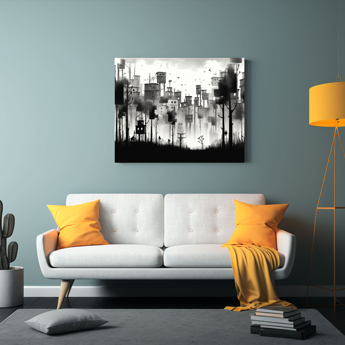 PAISAJE URBANO EN BLANCO Y NEGRO ESTILO JON. 65X50 CM - 2