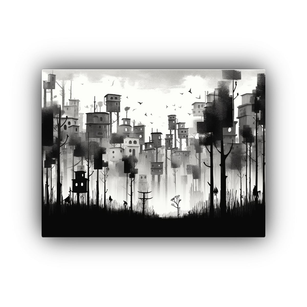 PAISAJE URBANO EN BLANCO Y NEGRO ESTILO JON. 60X40 CM - 1