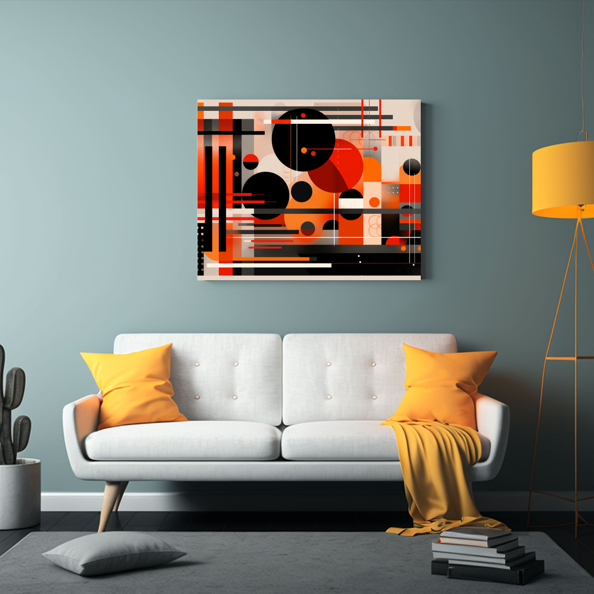 CUADRO ABSTRACTO SURREALISTA EN NARANJA Y NEGRO 120X80 CM - 2