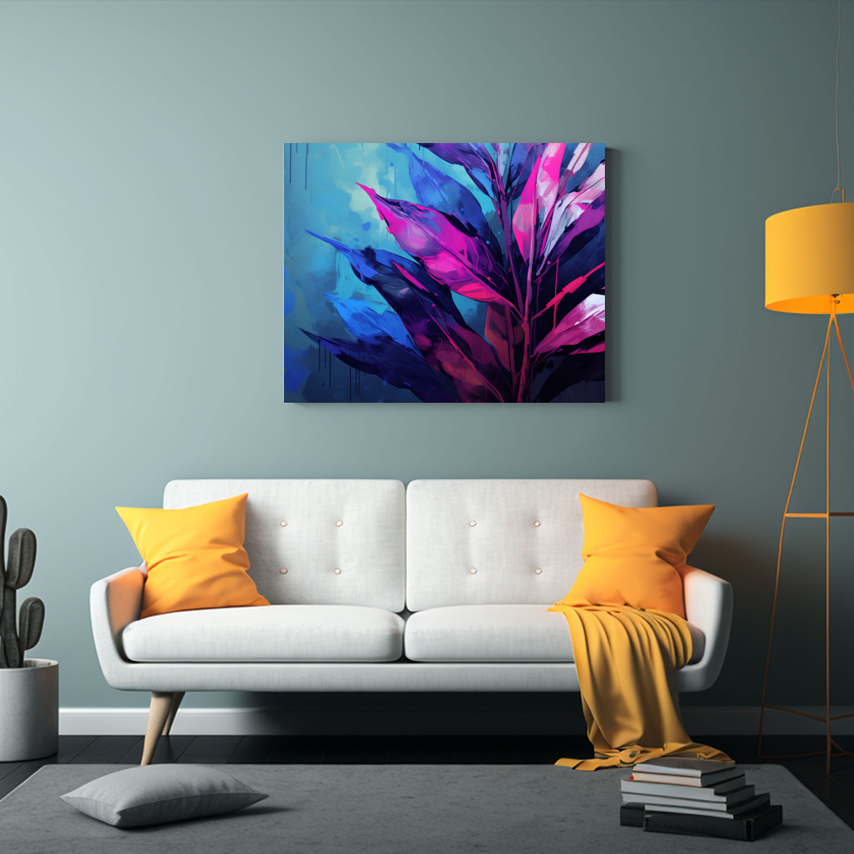 CUADRO IMPRESO HOJAS DE HELICONIA EN MORADO Y 65X50 CM - 2