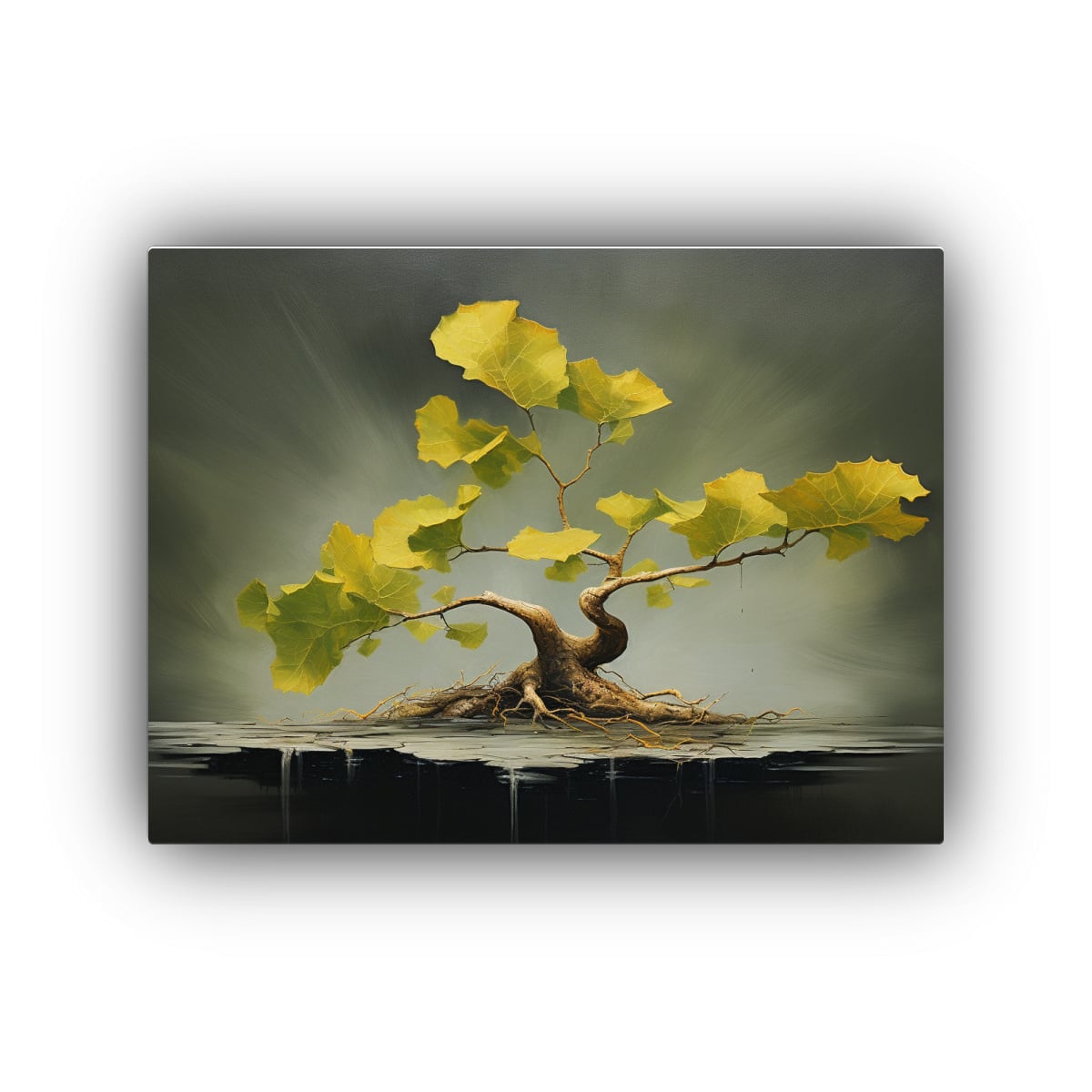 CUADRO EN BASTIDOR GINKGO BILOBA ÁRBOL BONSÁI 30X20 CM - 1