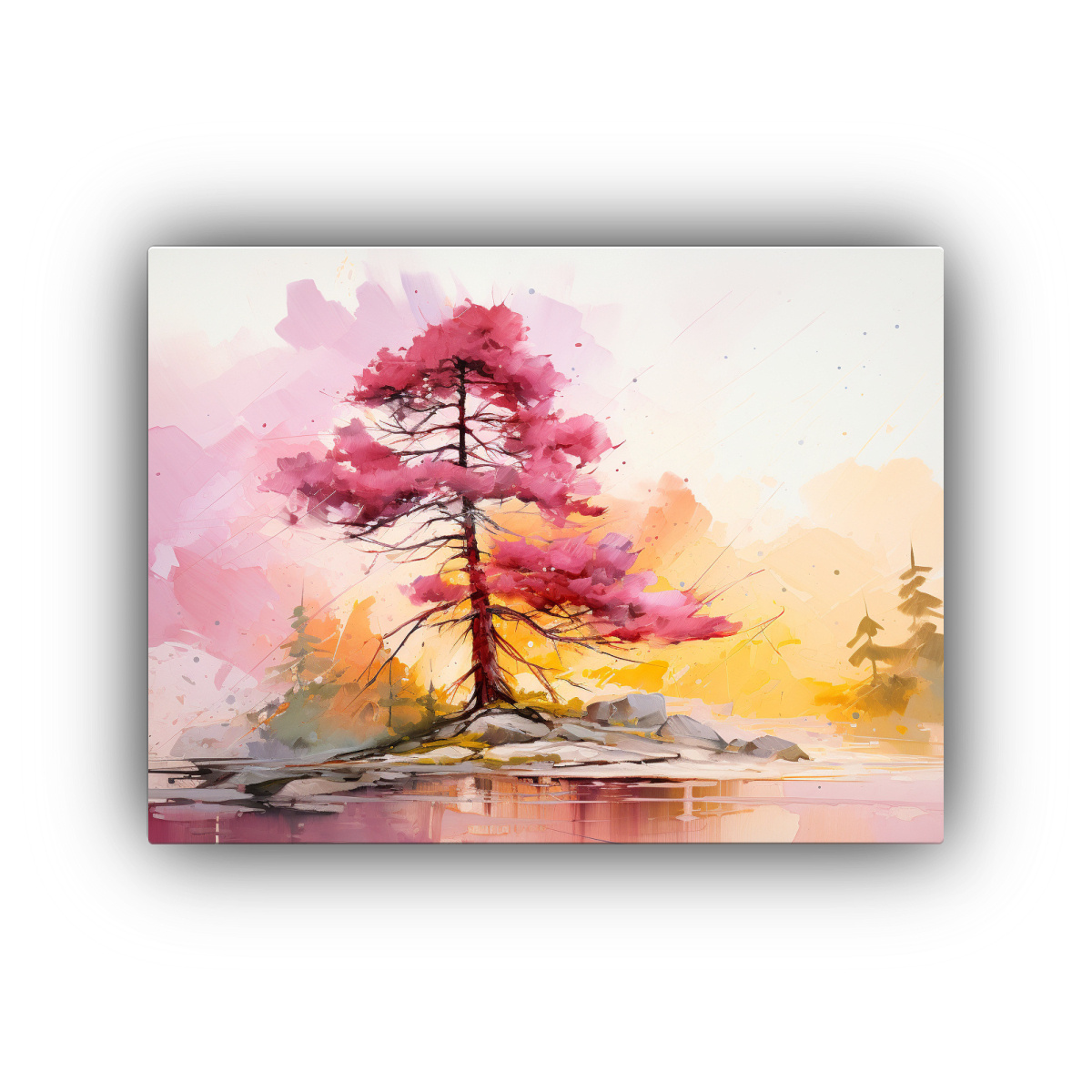 COMPOSICIÓN IMPRESO ÁRBOL PINO AMARILLO Y ROSA 45X30 CM - 1