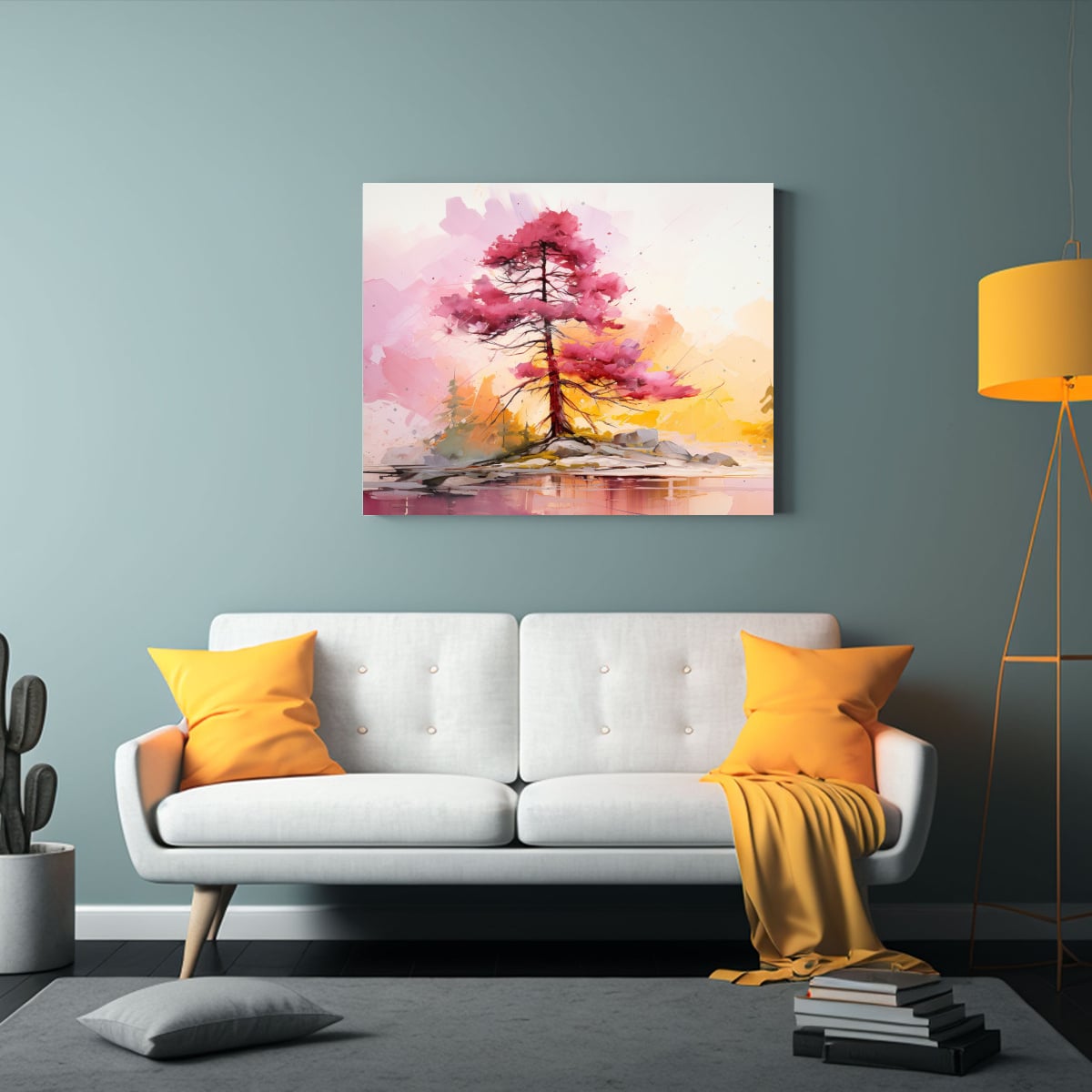 COMPOSICIÓN IMPRESO ÁRBOL PINO AMARILLO Y ROSA 45X30 CM - 2
