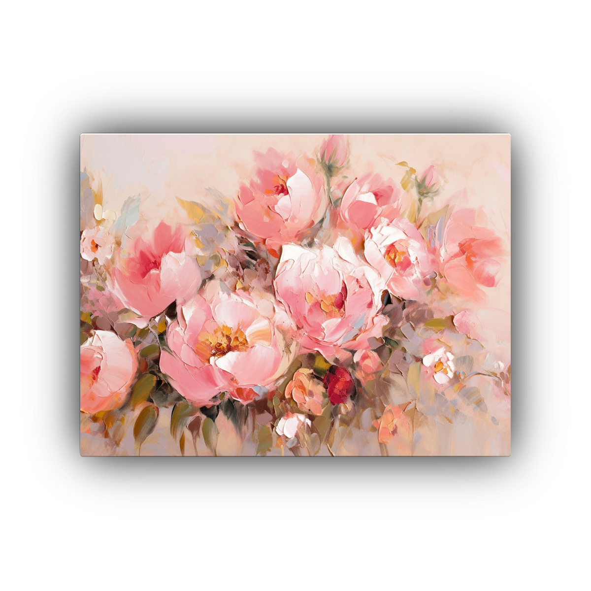 PINTURA DE FLORES EN TONOS DORADOS Y ROSADOS 65X50 CM - 1