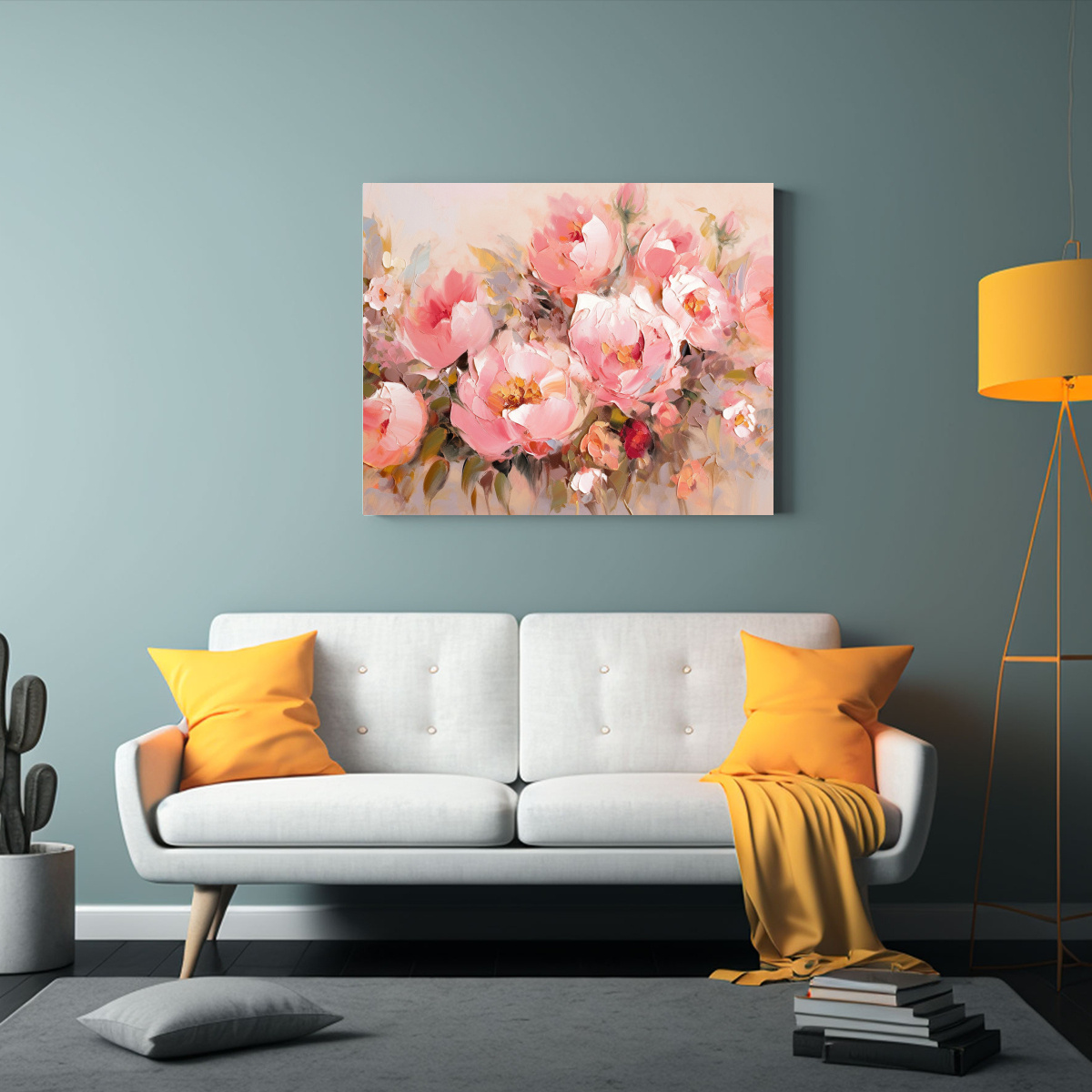 PINTURA DE FLORES EN TONOS DORADOS Y ROSADOS 65X50 CM - 2