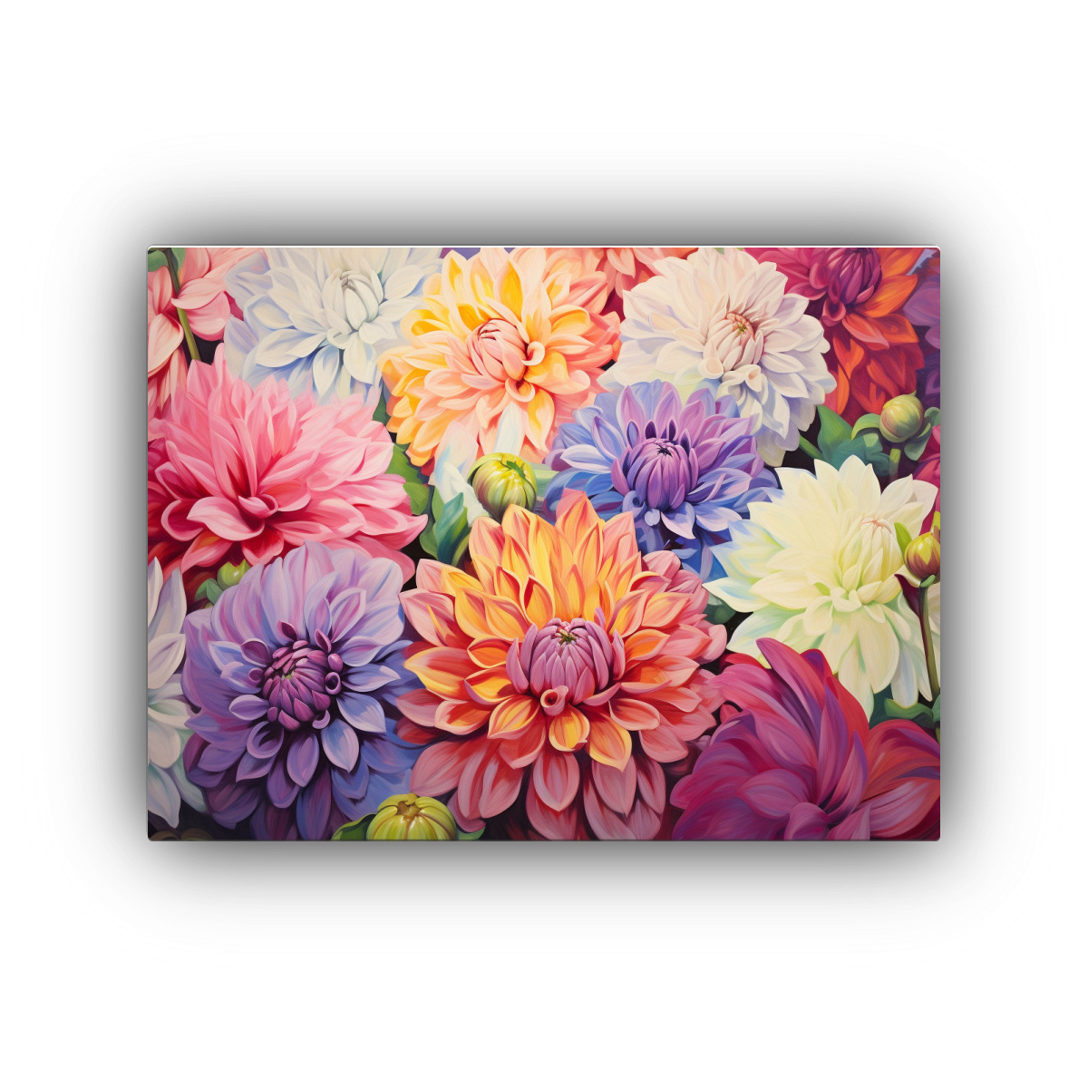 PINTURA ABSTRACTA DE DALIAS VINTAGE EN ÓLEO DE 90X60 CM - 1