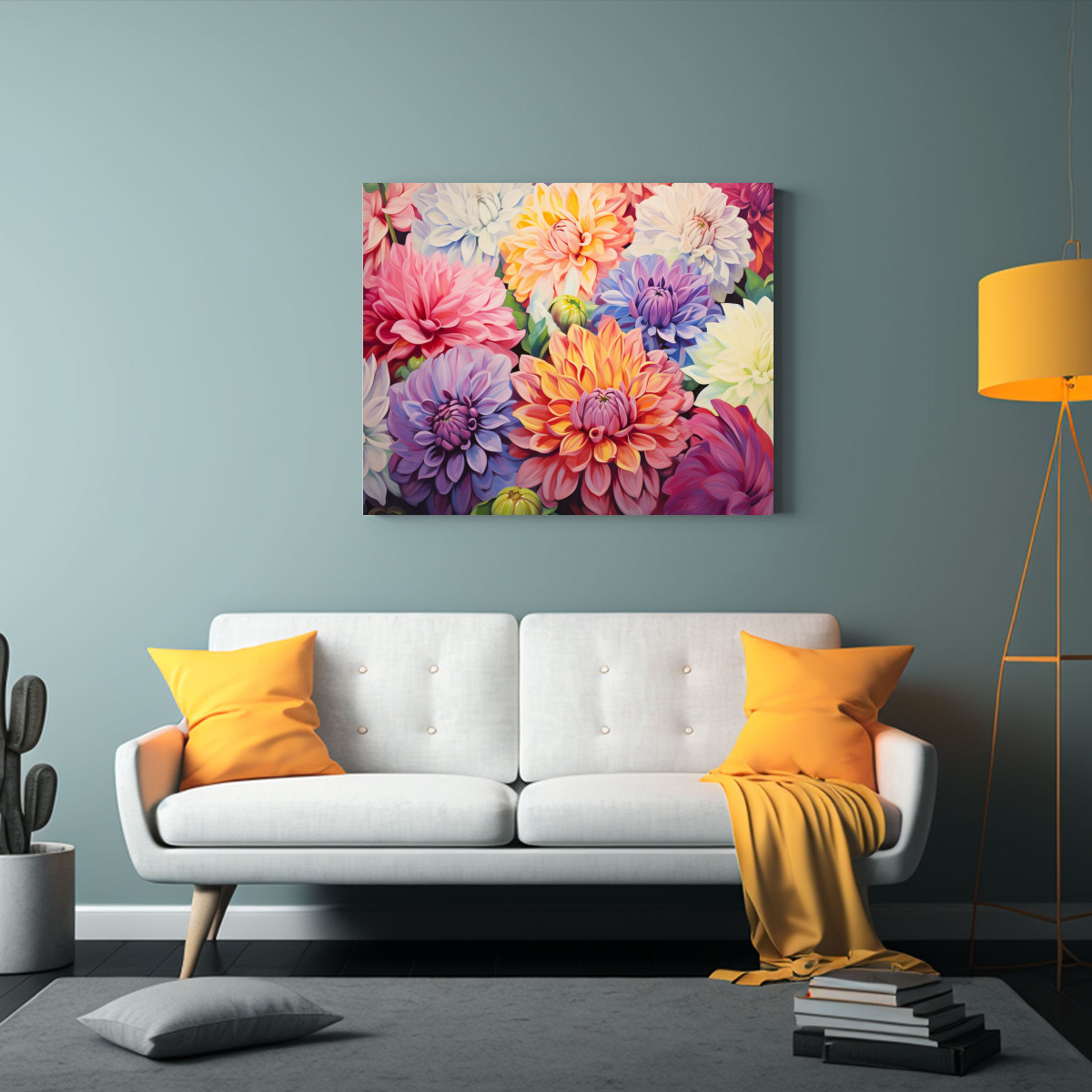 PINTURA ABSTRACTA DE DALIAS VINTAGE EN ÓLEO DE 90X60 CM - 2