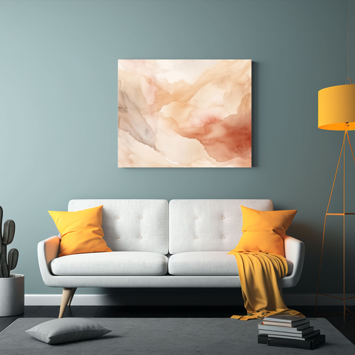 CUADRO TELA VINTAGE ABSTRACTO ACUARELA BEIGE Y 120X80 CM - 2
