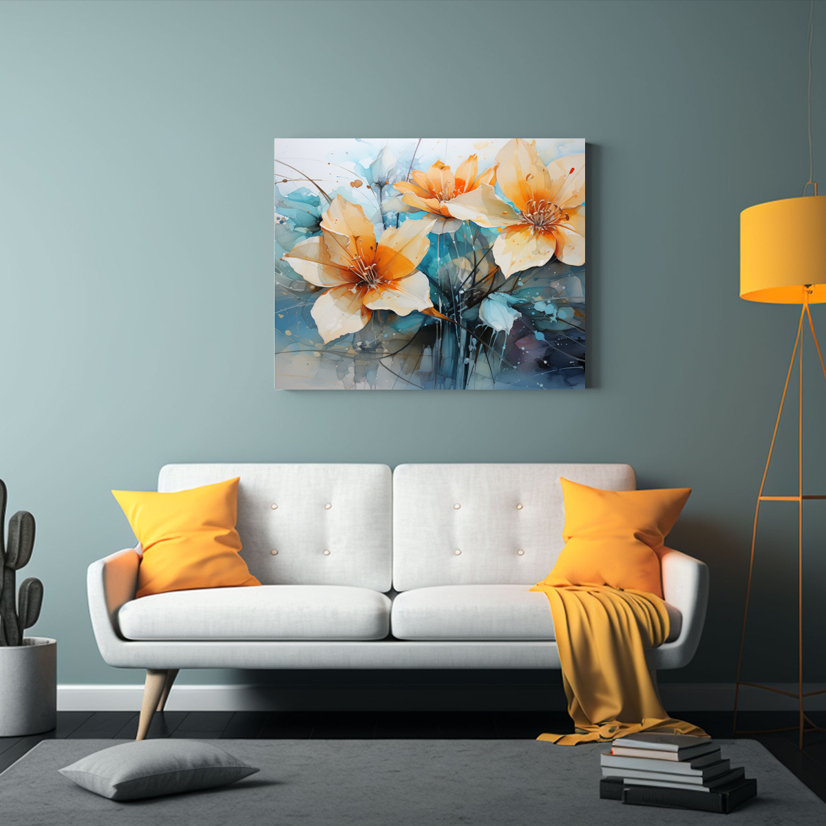CUADRO ABSTRACTA DE INTERIORES CON FLORES 120X80 CM - 2