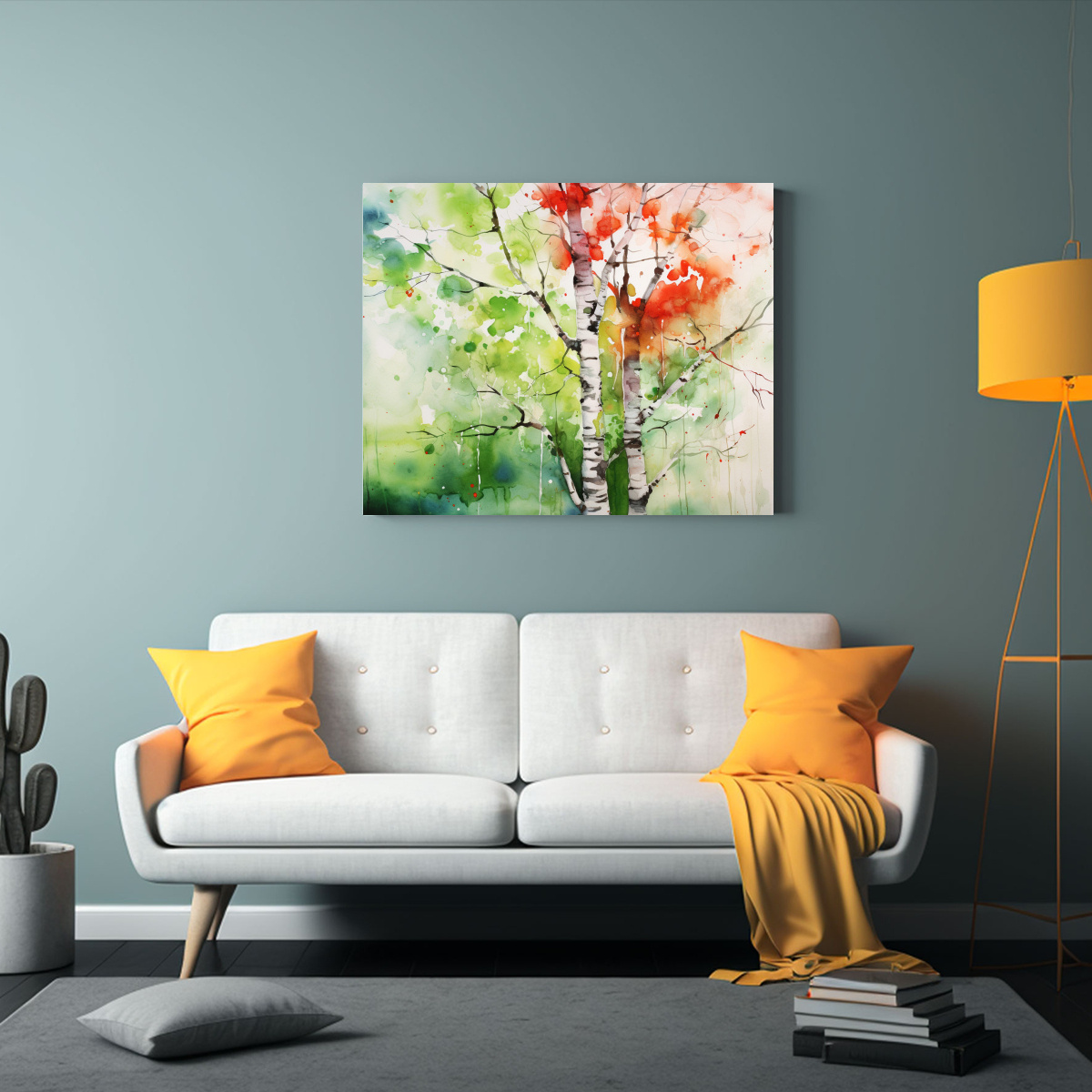 PINTURA ABSTRACTA DE UN ÁRBOL DE ABEDUL EN 60X40 CM - 2