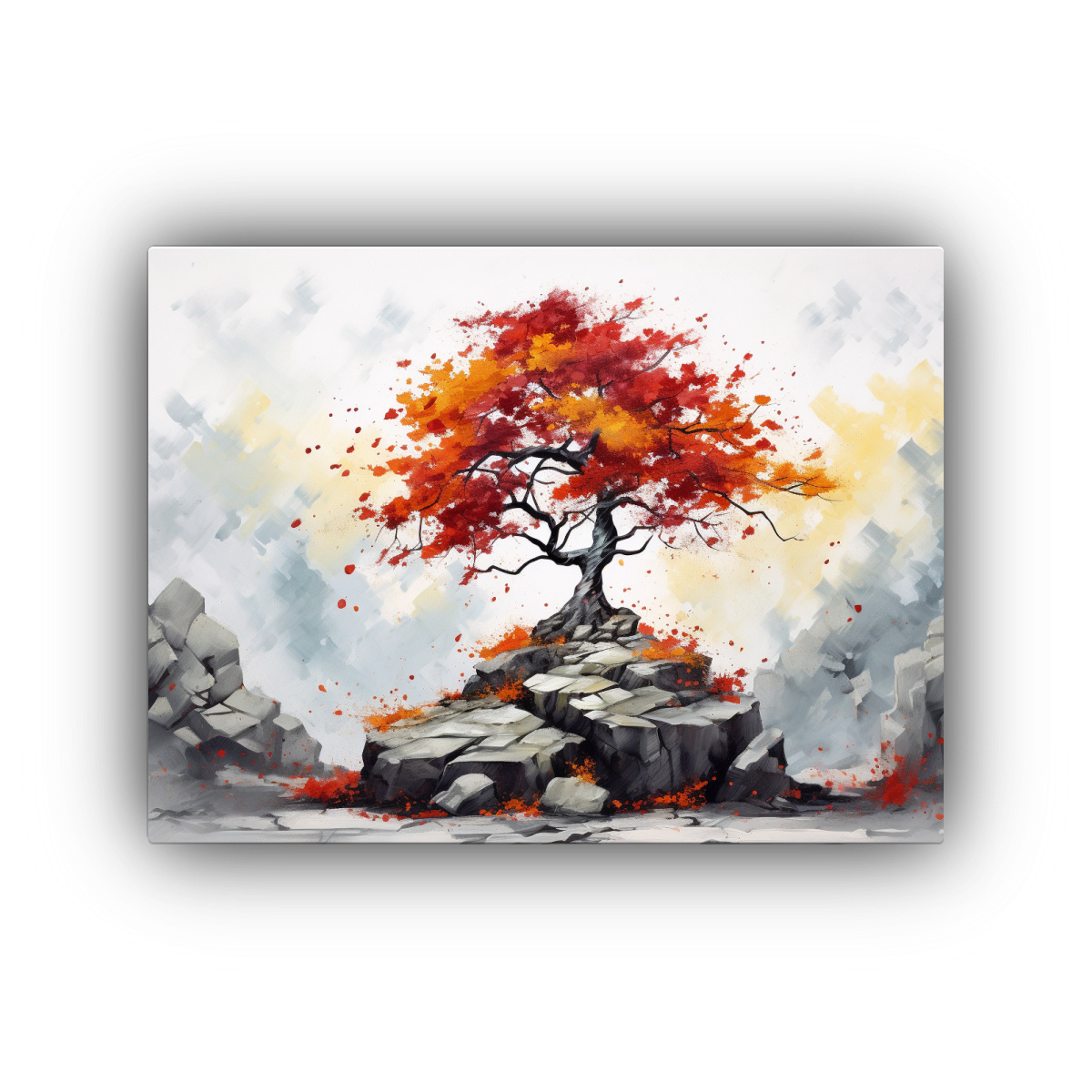 PINTURA ABSTRACTA DE ÁRBOL BONSÁI DE ABEDUL EN 65X50 CM - 1