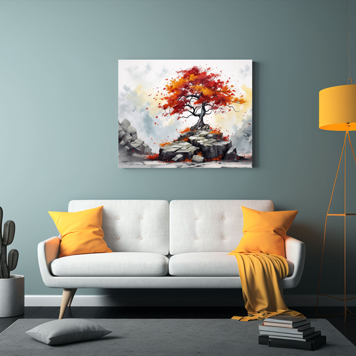 PINTURA ABSTRACTA DE ÁRBOL BONSÁI DE ABEDUL EN 65X50 CM - 2