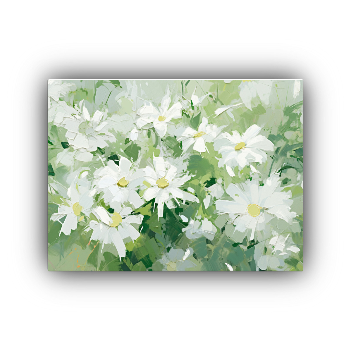 CUADRO TONOS ESPACIO A VERDE Y BLANCO FLORES EN 50X40 CM - 1