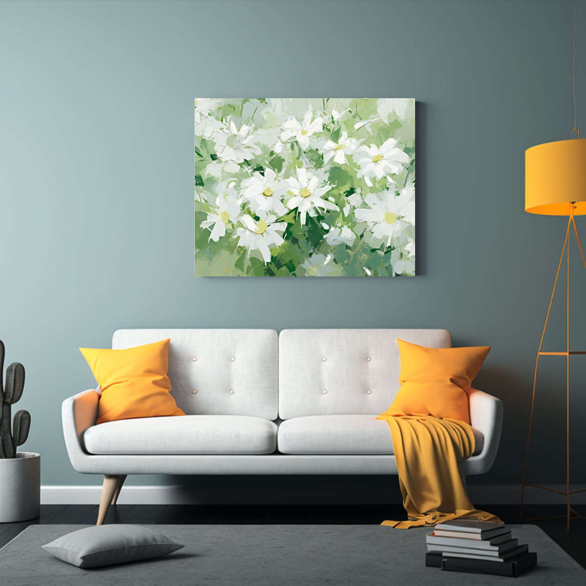 CUADRO TONOS ESPACIO A VERDE Y BLANCO FLORES EN 50X40 CM - 2