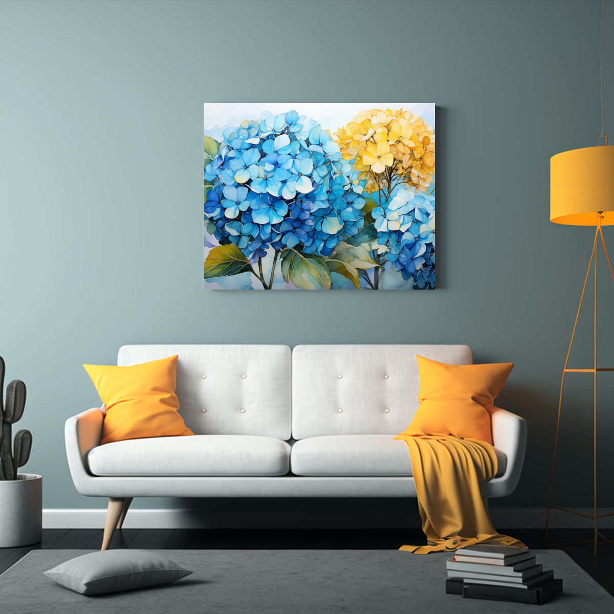 CUADROS ABSTRACTOS DE LIENZO CON HORTENSIAS 50X40 CM - 2