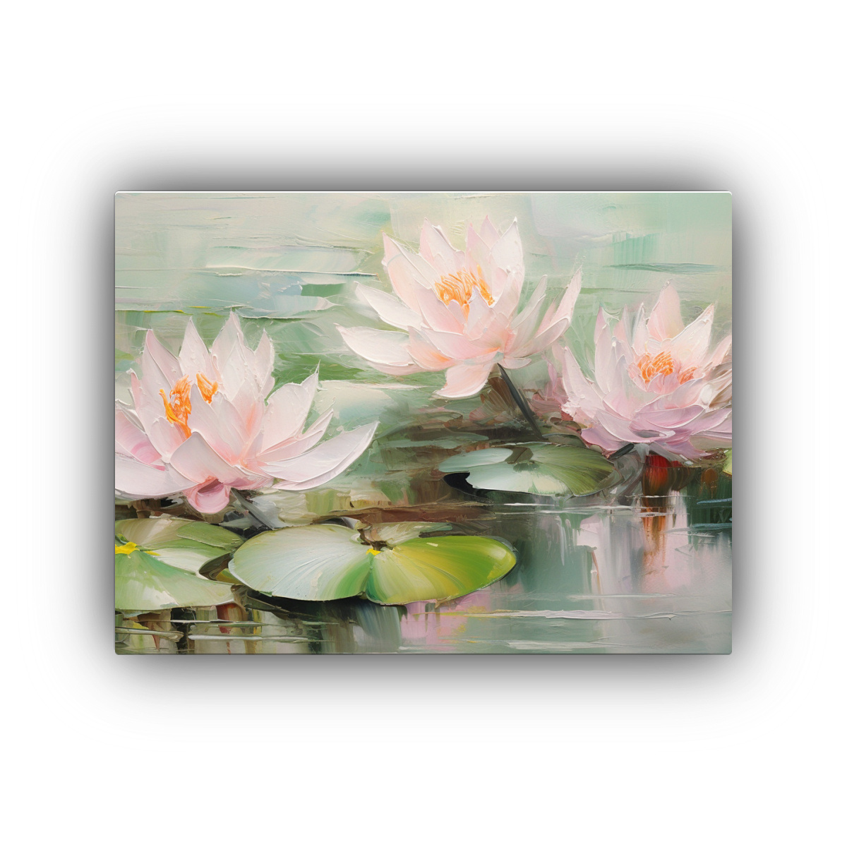 PINTURA AL ÓLEO DE LIRIOS DE AGUA EN ROSA FRESCO 50X40 CM - 1