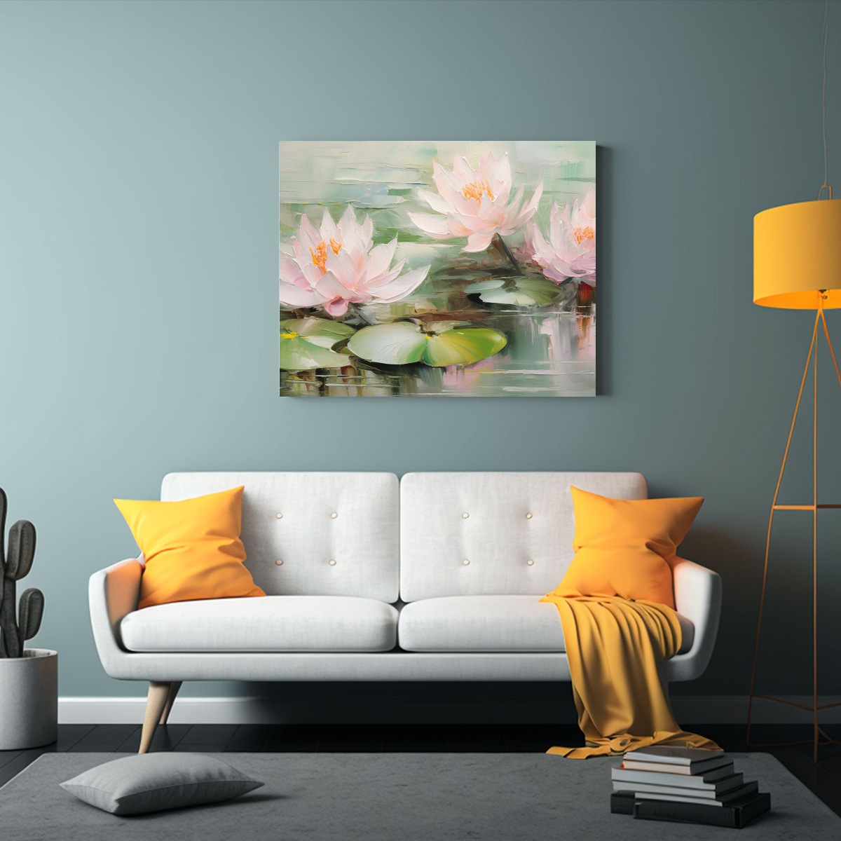 PINTURA AL ÓLEO DE LIRIOS DE AGUA EN ROSA FRESCO 50X40 CM - 2
