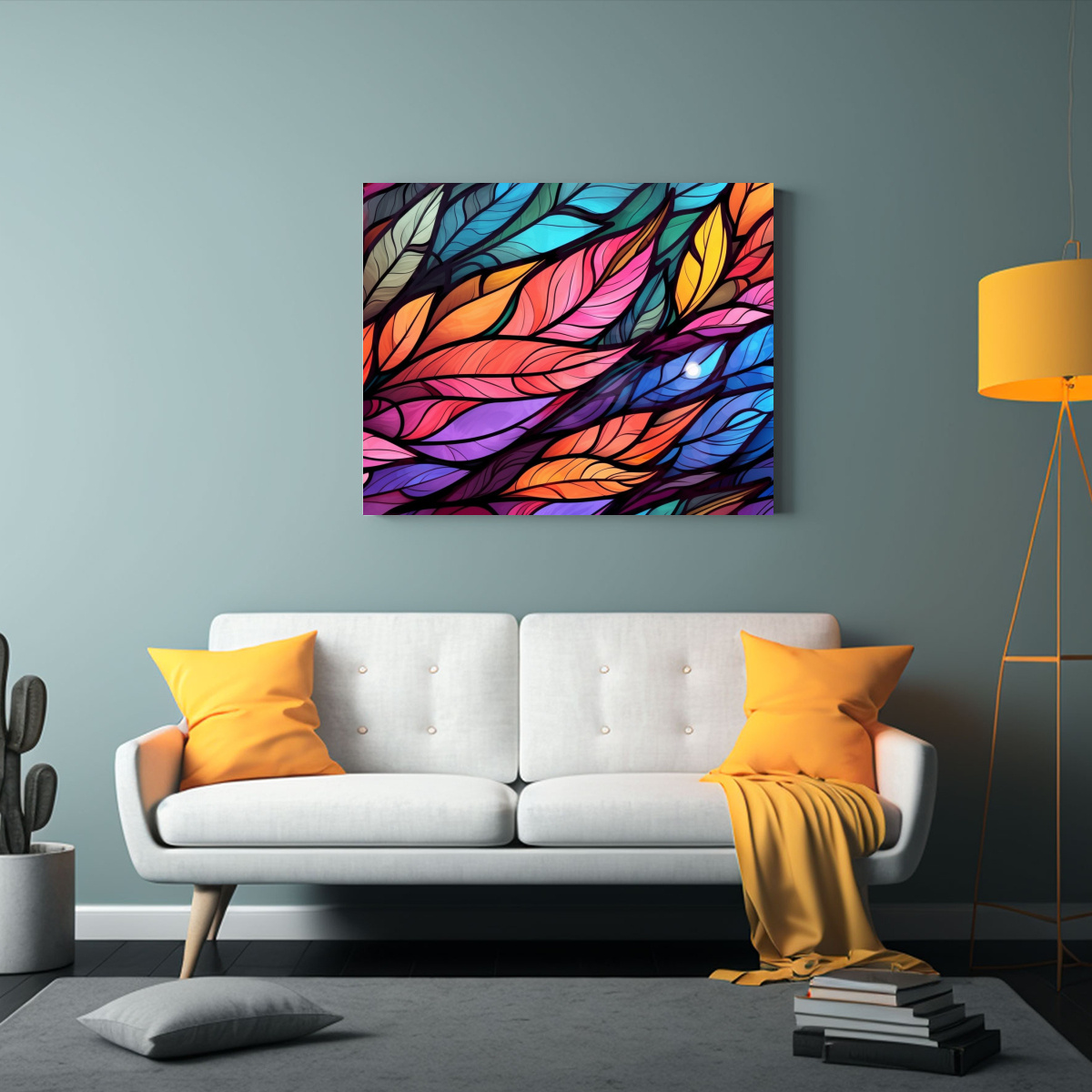 CUADRO ABSTRACTO COLORIDO EN VIDRIO MANCHADO CON 75X50 CM - 2