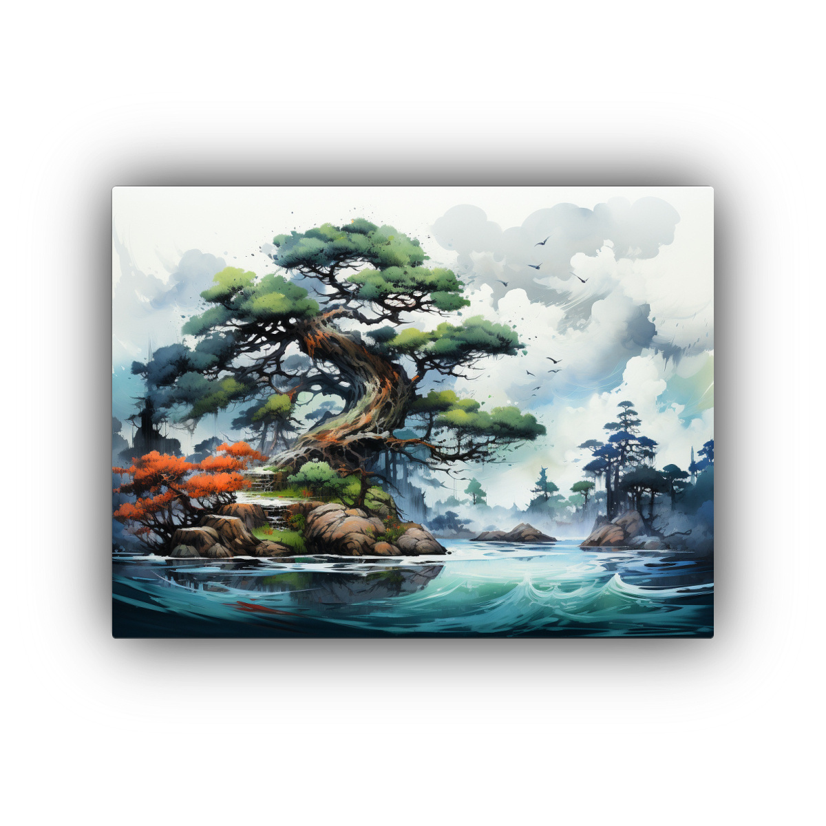 Ripley - PINTURA ABSTRACTA DE ÁRBOL DE PINO EN COLORES 50X40 CM
