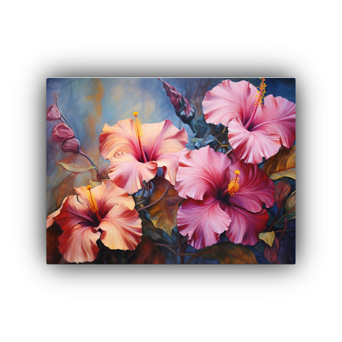 PINTURA ABSTRACTA DE HIBISCOS EN LIENZO DE 75X50 CM - 1